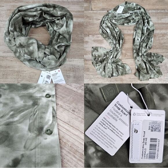 New! Lululemon Customizable Snap Scarf Diamond Dye Sage Green Olive - Picture 2 of 7